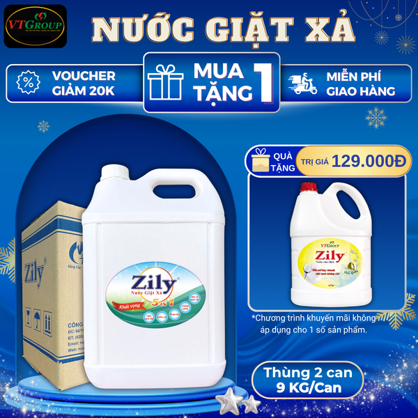 Nuoc giat xa Zily 5in1 can 9kg thung 2 can