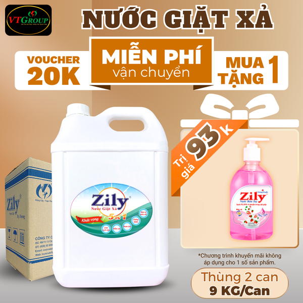 Nuoc giat xa Zily 5in1 can 9kg thung 2 can
