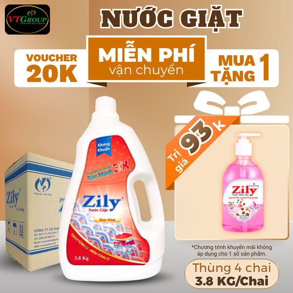 Nuoc giat Zily chai 3.8kg thung 4 chai