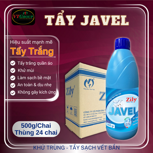 Nuoc tay trang Javel Zily chai 500g thung 24 chai