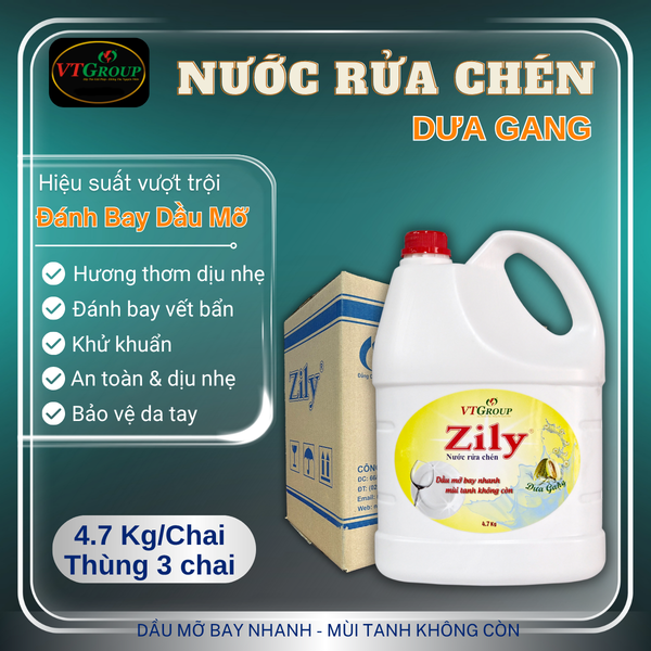 Nuoc rua chen Zily chai 4.7kg thùng 3 chai
