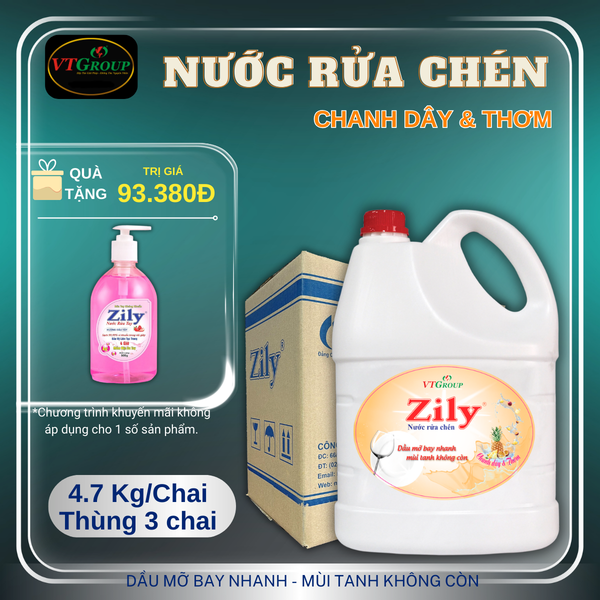 Nuoc rua chen Zily chai 4.7kg thùng 3 chai