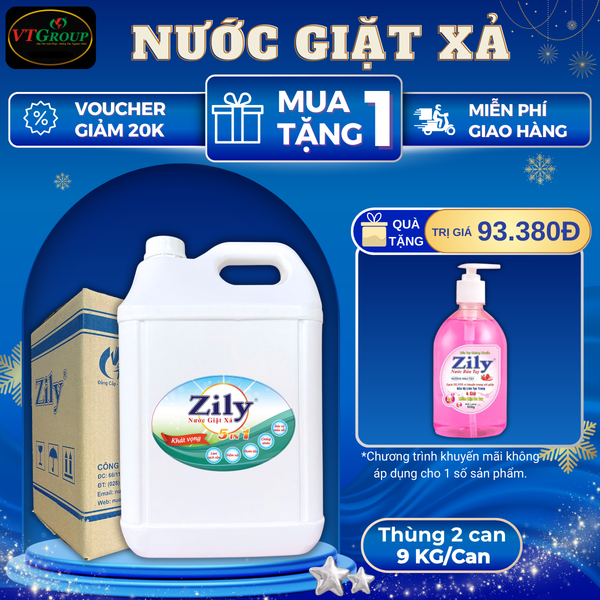 Nuoc giat xa Zily 5in1 can 9kg thung 2 can
