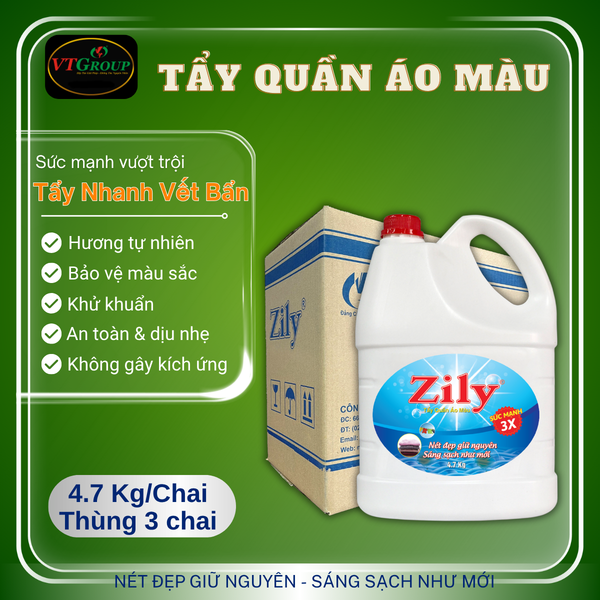 Nuoc tay quan ao mau Zily chai 4.7kg thung 3 chai