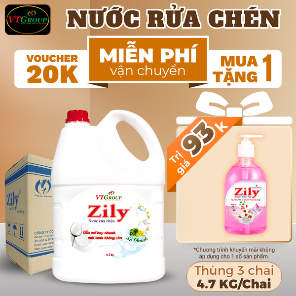 Nuoc rua chen Zily chai 4.7kg thung 3 chai