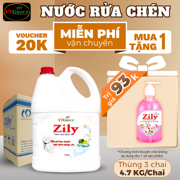 Nuoc rua chen Zily chai 4.7kg thung 3 chai