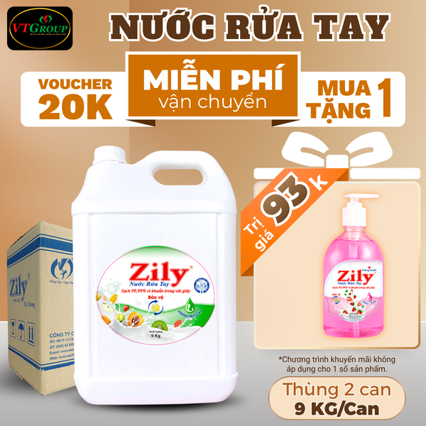 Nuoc rua tay Zily can 9kg thung 2 can
