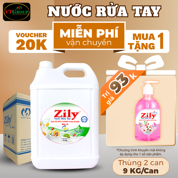 Nuoc rua tay Zily can 9kg thung 2 can