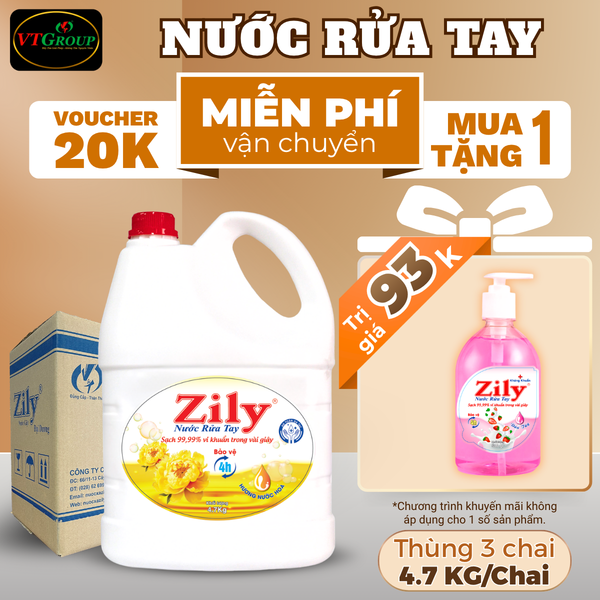 Nuoc rua tay Zily chai 4.7kg thung 3 chai