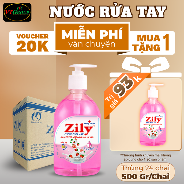 Nuoc rua tay Zily chai 500gr thung 24 chai