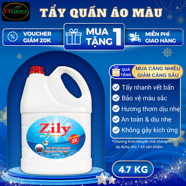 Nuoc tay quan ao mau Zily chai 4.7kg