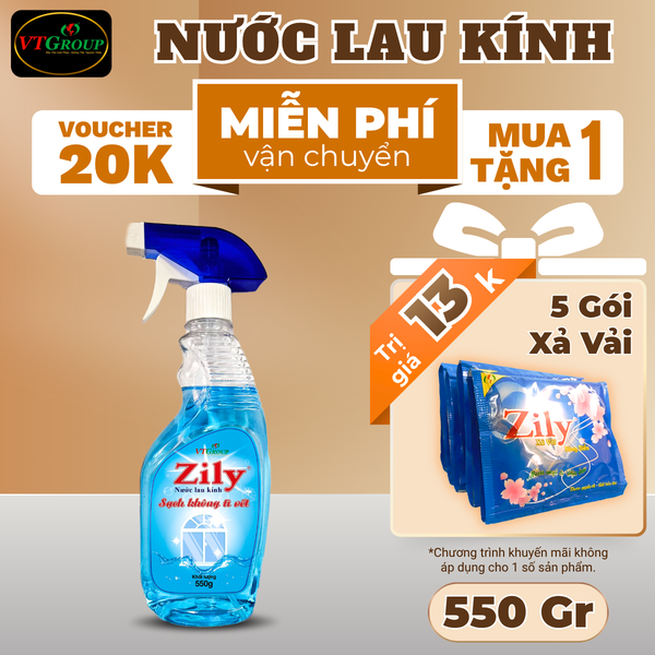 Nuoc lau kinh Zily chai 550gr huong hoa hong