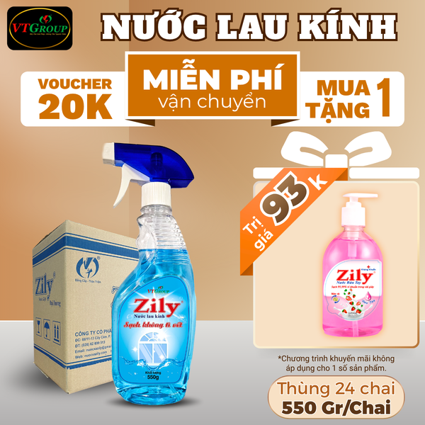 Nuoc lau kinh Zily chai 550gr thung 24 chai huong hoa hong