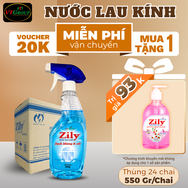 Nuoc lau kinh Zily chai 550gr thung 24 chai huong hoa hong