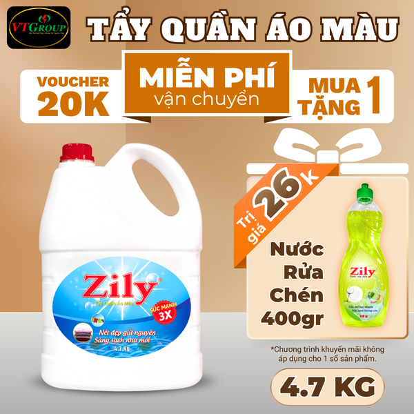 Nuoc tay quan ao mau Zily chai 4.7kg