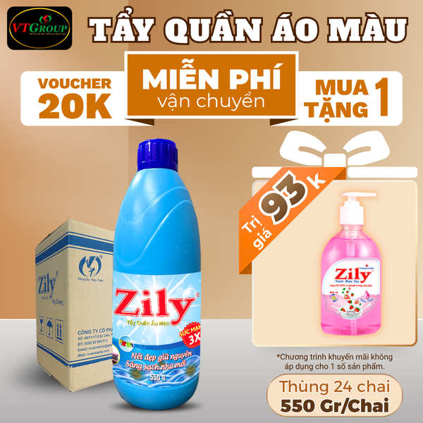Nuoc tay quan ao mau Zily chai 550gr thung 24 chai