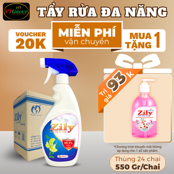 Nuoc tay da nang Zily chai 550gr thung 24 chai