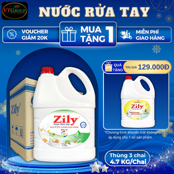 Nuoc rua tay Zily chai 4.7Kg thung 3 chai