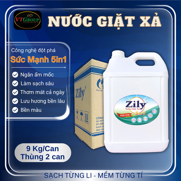 Nuoc giat xa Zily 5in1 can 9kg thung 2 can
