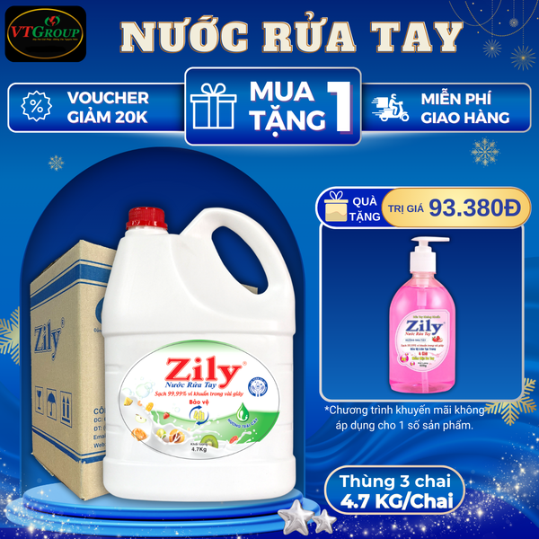 Nuoc rua tay Zily chai 4.7Kg thung 3 chai