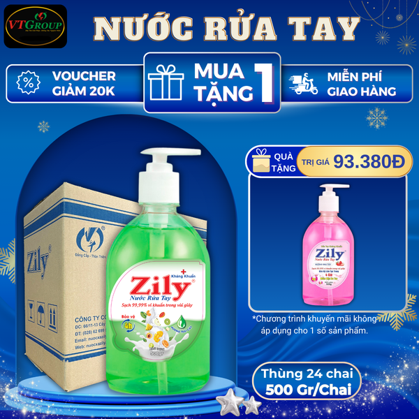 Nuoc rua tay Zily 500g thung 24 chai