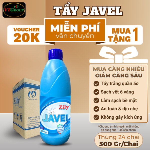 Nuoc tay trang javel Zily chai 500gr thung 24 chai
