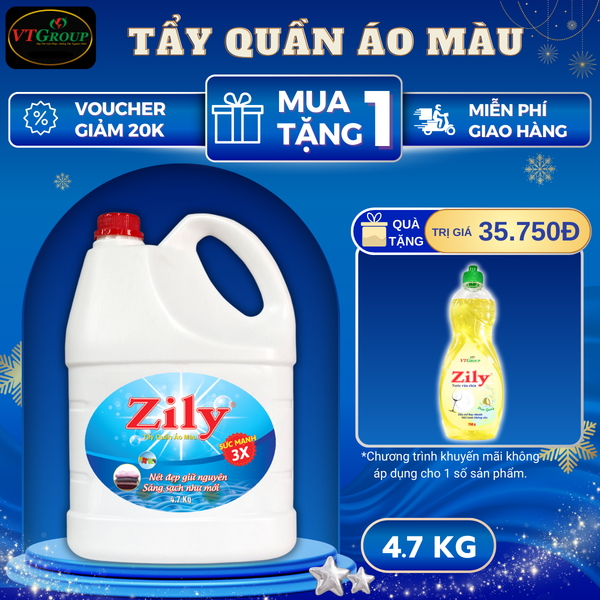 Nuoc tay quan ao mau Zily chai 4.7kg
