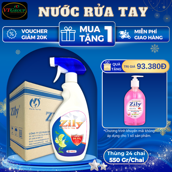 Nuoc tay da nang Zily 550 thung 24 chai