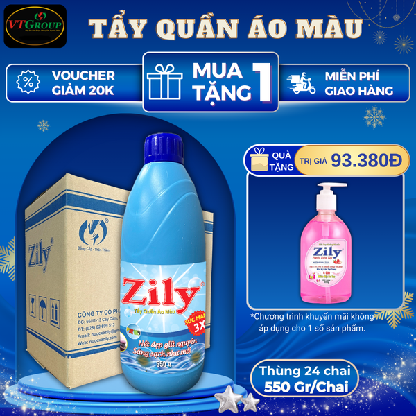 Nuoc tay quan ao mau Zily chai 550g thung 24 chai