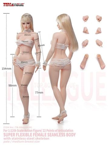 Super Flexible Female Seamless Body Wasp Waist & Natural Curve w/Head Blonde Hair & Pale Skin Scale 1/12 - TB League Figure