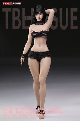 Action Figure 1/12 Super Flexible Female Seamless Body Wasp Waist & Natural Curve w/Head Black Hair & Suntan Skin - Generic | TB League Action Figure