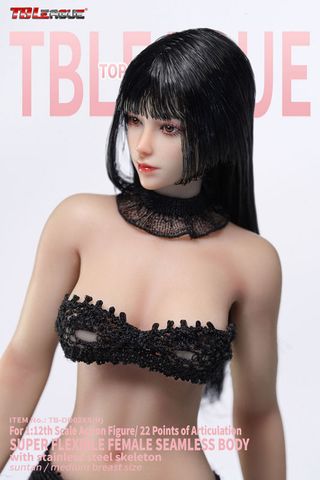Action Figure 1/12 Super Flexible Female Seamless Body Wasp Waist & Natural Curve w/Head Black Hair & Suntan Skin - Generic | TB League Action Figure