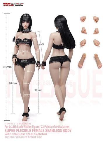 Action Figure 1/12 Super Flexible Female Seamless Body Wasp Waist & Natural Curve w/Head Black Hair & Suntan Skin - Generic | TB League Action Figure