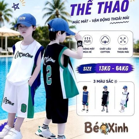Bộ áo sát nách thể thao số 8 dễ thương cho bé trai ngày Hè BXG1591