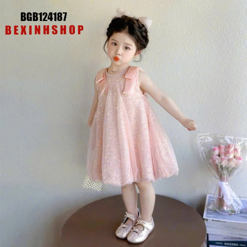 Đầm bí kim sa phối nơ dễ thương cho bé gái BGB124187