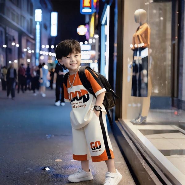 Bộ thun hiphop phối màu GOOD dễ thương cho bé trai đi học, đi chơi BXG1829