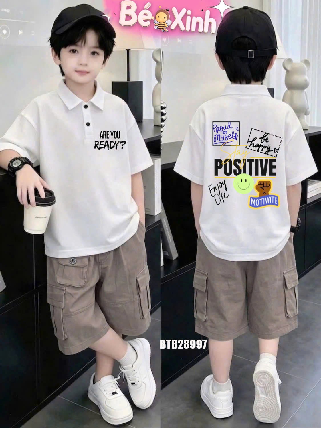 Set cổ trụ quần kaki túi hộp cực ngầu cho bé trai BTB28995