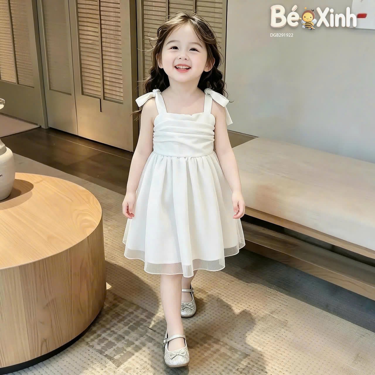 Đầm dây kim tuyến phối nơ dễ thương cho bé gái DGB291920