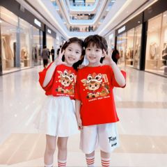 TẾT - Bộ đồng phục bé trai & bé gái áo thun quần váy bí cho bé đi chơi BXG2082