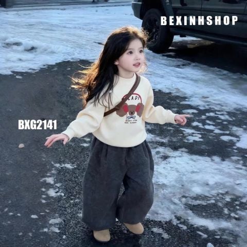 [Áo lẻ] Áo nỉ hai da thu đông in âm nhạc dễ thương cho bé gái KEM BXG2141