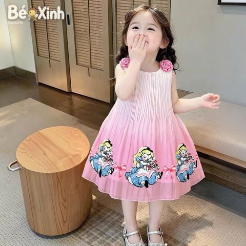 Đầm dập ly in Bạch tuyết xinh xắn cho bé gái DGB292338