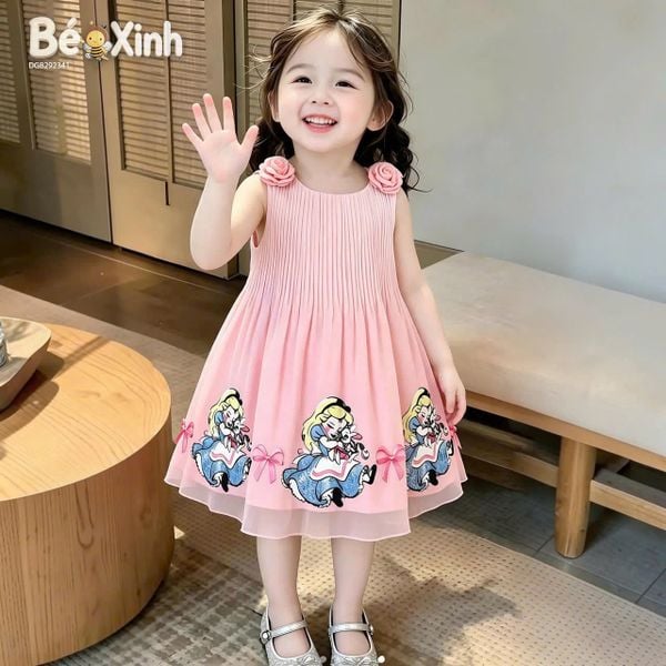 Đầm dập ly in Bạch tuyết xinh xắn cho bé gái DGB292338