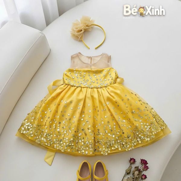 Đầm công chúa phối kim sa dễ thương cho bé gái DGB292212