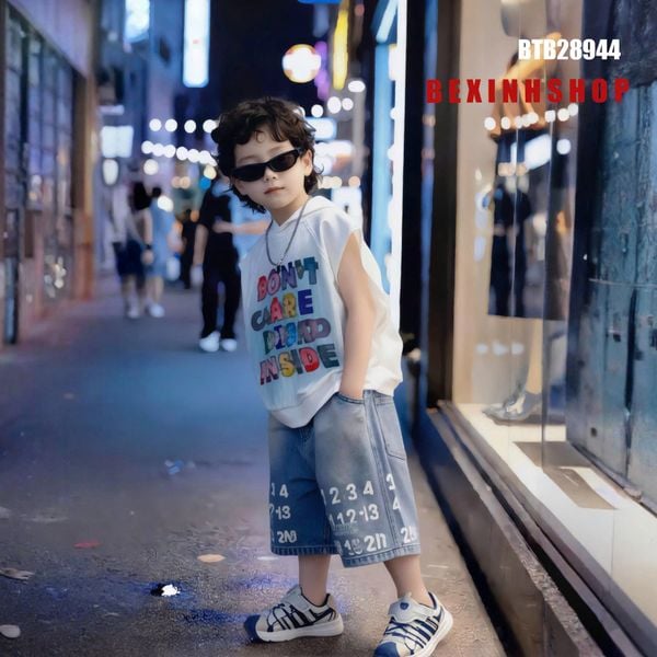 Set jean áo nón in chữ DONT CARE cực ngầu cho bé trai BTB28944