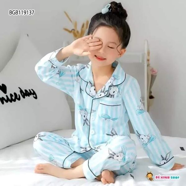 [XẢ KHO] Bộ pijama sọc báo hồng và thỏ dễ thương cho bé gái