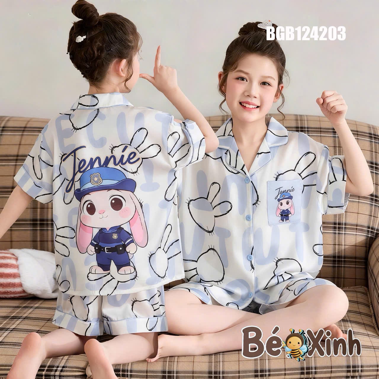 Set pijama lụa đùi hoạ tiết dễ thương cho bé gái BGB124202