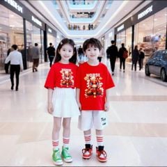 TẾT - Bộ đồng phục bé trai & bé gái áo thun quần váy bí cho bé đi chơi BXG2082