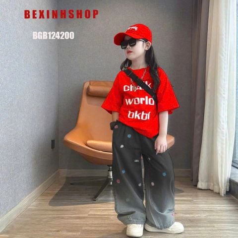 Set jean in chữ phối quần họa tiết cực ngầu cho bé gái BGB124200