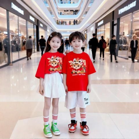 TẾT - Bộ đồng phục bé trai & bé gái áo thun quần váy bí cho bé đi chơi BXG2082