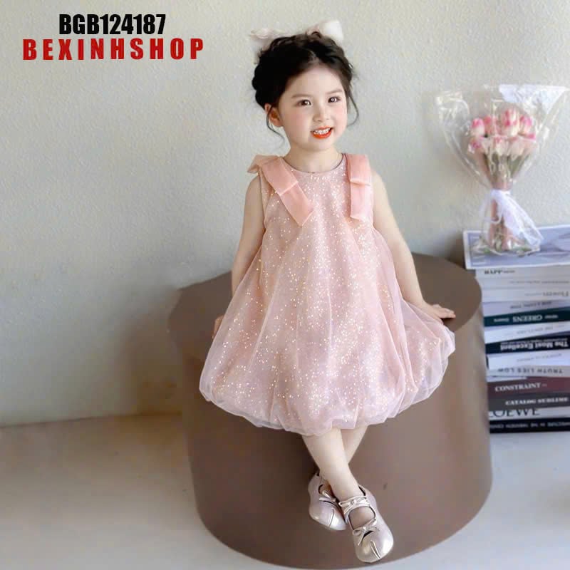 Đầm bí kim sa phối nơ dễ thương cho bé gái BGB124187